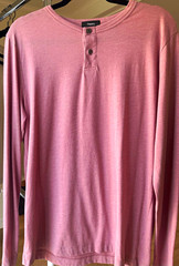 Theory Pink Solid Henley Long Sleeve Knit T-Shirt L Pima Cotton Blend