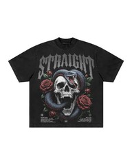 Men’s Vintage Washed Graphic T-Shirt Skull Snake Rose Print Streetwear Tee