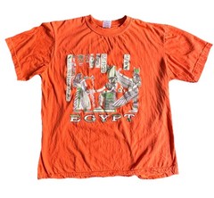 Vintage Egypt Graphic T Shirt Mens Large Orange Hieroglyphics Souvenir 90s Tee L