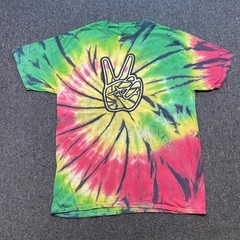 DOM TShirt Sz XL Mens Multicolor Boho Peace Sign Graphic Spiral Tie Dye
