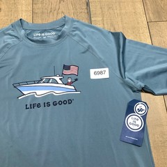 Life is Good Yacht Shirt Mens Size M Blue Long Sleeve Tee Boat Performance UPF50