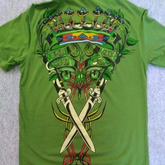 Christian Audigier Y2K Skull Grenade Rhinestone Green T-Shirt Short Sleeve Sz S