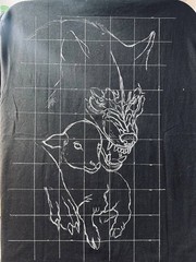 Hand Painted T-Shirt Wolf and Lamb Bleach Art Unique Handmade Size XL