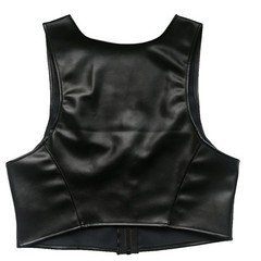 Sexy Men Zipper Mini Vest Sleeveless T-shirts Set Faux Leather Crop Tops+Shorts