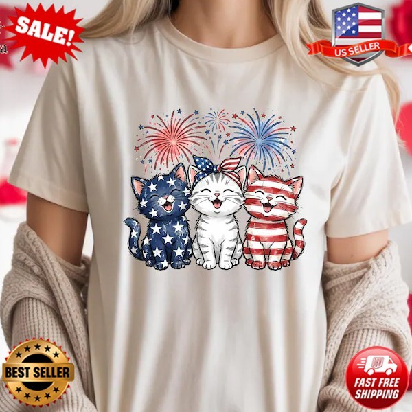 Patriotic Cats T-Shirt, American Flag Kittens, 4th of July T-Shirt | S to 5XL