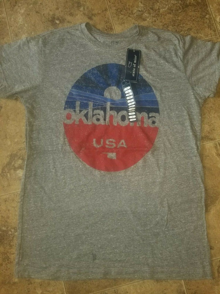 New Mens State of Mine Tee Tri-Blend Soft Oklahoma Gray Red Blue Small S 34 36