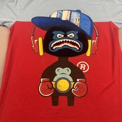 Bleecker & Mercer Shirt Mens Large Blue Red Graphic Boxer Chenille Patch Tee