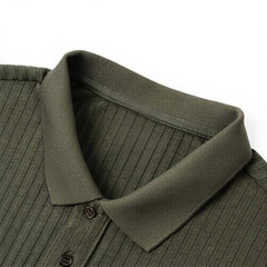 Business Casual Men’s Short Sleeve Ribbed Knit Button Up Shirt with Lapel
