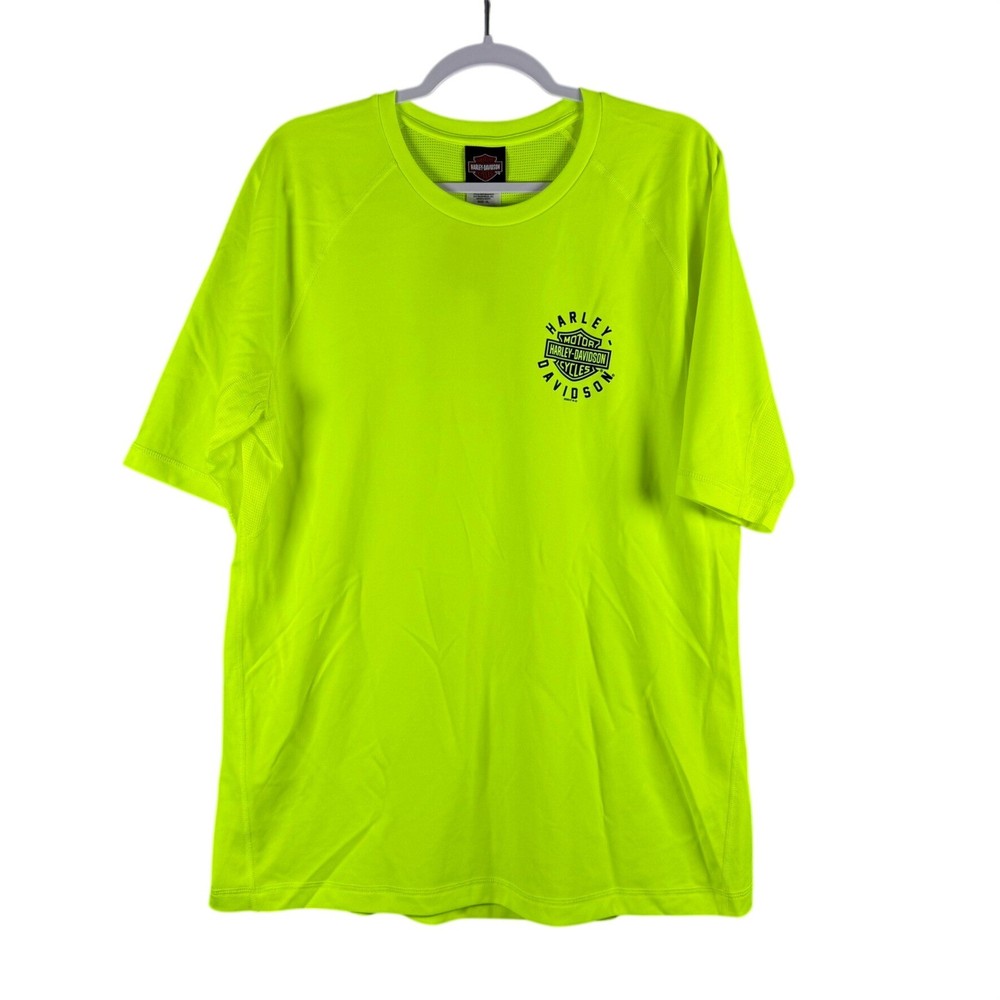 Harley Davidson Mens XL Shirt Neon Yellow Performance Graphic Tee Biker Hi-Vis