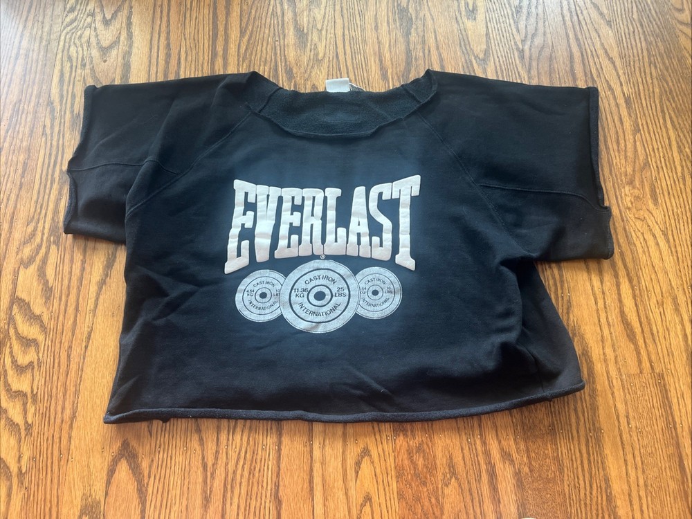 Vintage Everlast Gym Boxing Weight Lifting Barbell Cut Off Shirt Sweatshirt