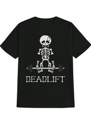Men’S Casual Crew Neck T-Shirt with Skeleton Weightlifting Graphic
