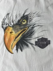 VTG 1998 Harley Davidson Eagle Face Eye Bakersfield, CA Sz XXL White T-Shirt See