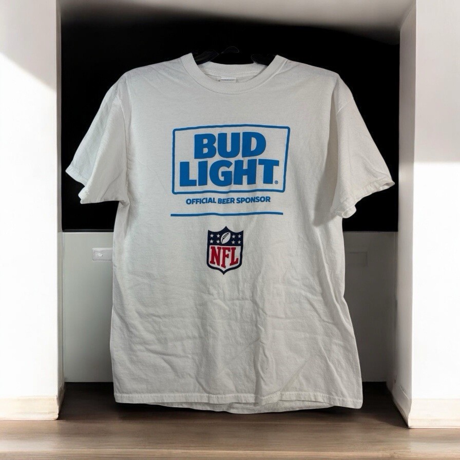 Bud Light Official Beer Sponsor NFL Short Sleeve T-Shirt Men’s Large White