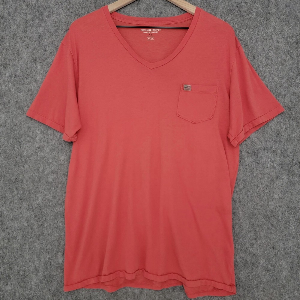 Denim & Supply Ralph Lauren Shirt Mens XL Red Orange V-Neck Pocket Cotton Flag