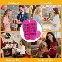 Dog Mom Dad Gifts Cozy Non-Slip Fuzzy Socks for Dog Lovers Funny Christmas Bi…