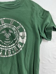 True Religion Foil Silver Green Buddha Crew Neck T-Shirt Y2K 2000 Size Medium