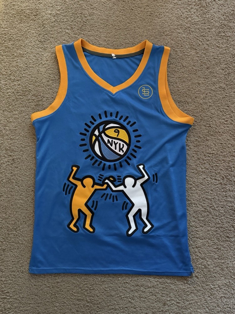 Custom Keith Haring Jersey Men’s Medium RARE 9 NYK Blue Basketball