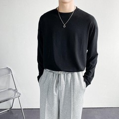 Men’s T-shirt Candy Color Thin Round Neck Loose Long Sleeve Tops Casual Pullover