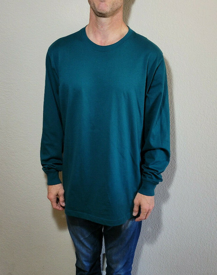 Lands End Mens Shirt Large Tall 42-44 Green Long Sleeve Cotton Tee Casual Top