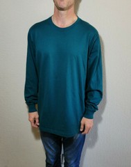 Lands End Mens Shirt Large Tall 42-44 Green Long Sleeve Cotton Tee Casual Top