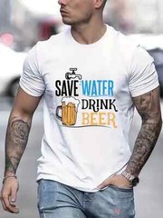 Men’s Casual Geometric Print T-Shirt – Stretchy, Breathable Fabric, Round Neck