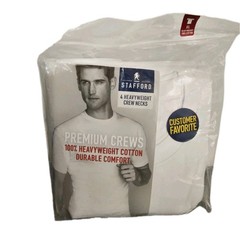 New Stafford 4-Pack Men’s Heavy Weight 100% Cotton Crew-Neck T-Shirts White XL