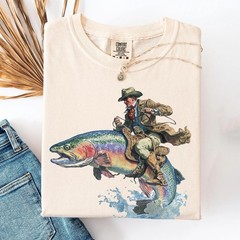Cowboy Riding Rainbow Trout T-Shirt | Genuine Comfort Colors