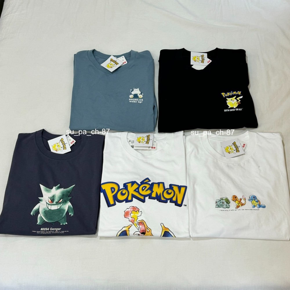 5 pack Pokémon UNIQLO Pokemon T Shirt Pikachu Gengar Snorlax Japan M US S Small