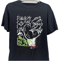 Popeye Men’s M Black Graphic Print Crew Neck Short Sleeve Cotton T-Shirt Iconic