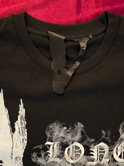 Black Round Neck V Lone T Shirt Angel Smoke White Print 100% Cotton Sz Small