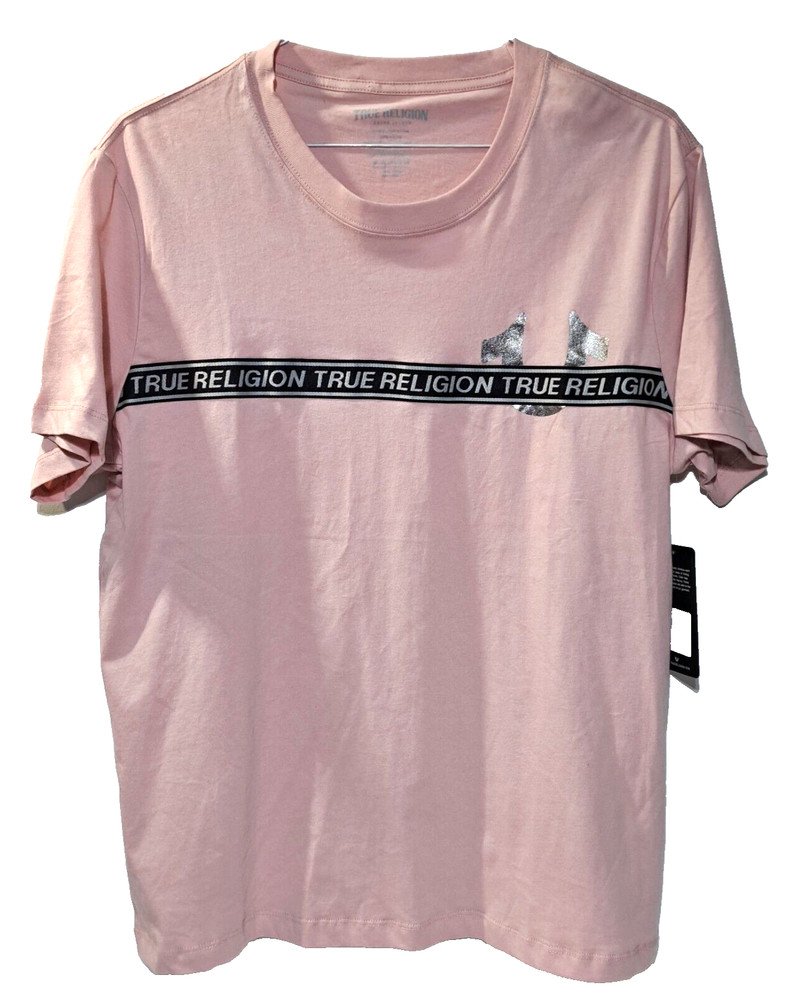 True Religion Metallic Logo Taping TEE Dull Pink XL XLarge Sretch Cotton NWT