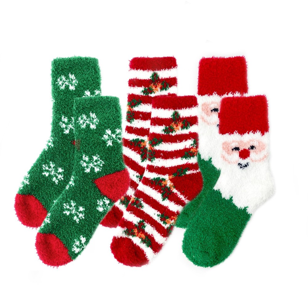 3 Pairs Cute Christmas Fluffy Fuzzy Socks Women Winter Warm Cozy Home Wear