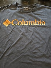 columbia t shirt men xl. Navy Blue, Big Logo At Front.