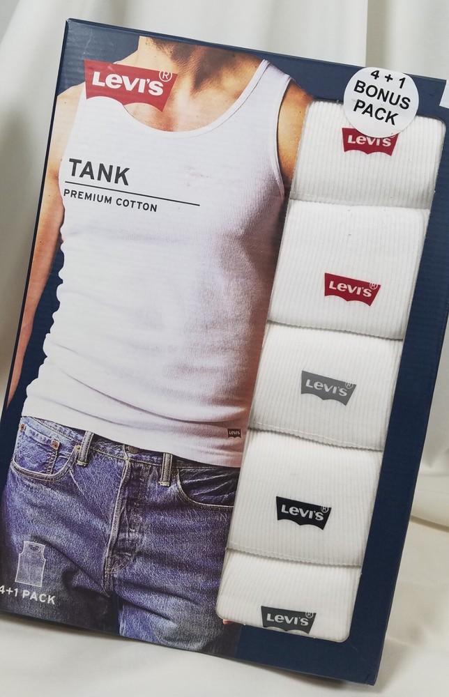 Levi’s 5 Pack Tank Tops XL White Premium Cotton, Tag-Free Levis SHIPS FREE!