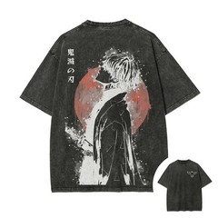 Demon Slayer Zenitsu Agatsuma Acid Wash Graphic T Shirt Anime Back Print M-3XL