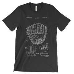 Baseball Glove Patent T-Shirt.100% Cotton Soft Comfy Tee on Black White or Gray