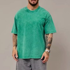 Retro Washed Tee Casual Summer Wear 95%Cotton 5%Spandex O-neck Neckline