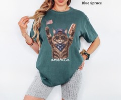 Patriotic Cat Vintage Retro Shirt 4th July Cat Lover Independence Day Gift Tee