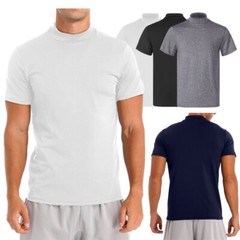 Freebily US Men Mock Neck T-shirt Short Sleeve Undershirt Casual Solid Color Top