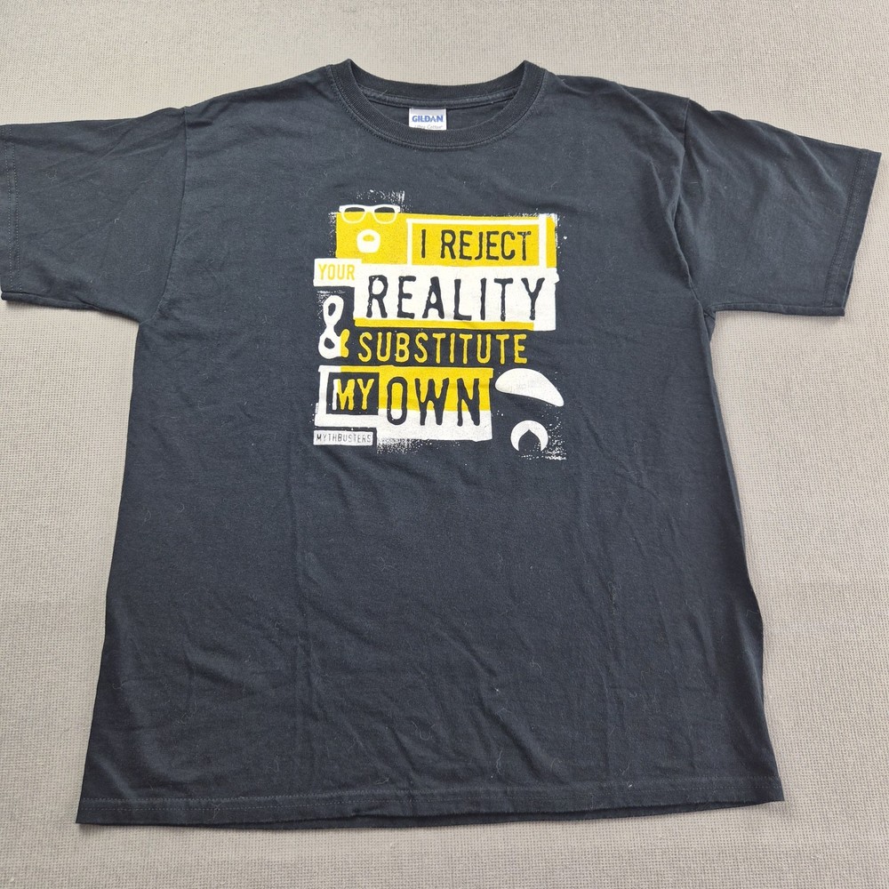 Gildan MythBusters Discovery Channel TV Show T-shirt Unisex XL Black Vintage