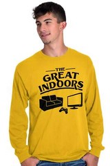 Funny Video Game The Great Indoors Introvert Mens Long Sleeve Crew Neck T Shirt