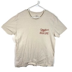 Miller High Life Beer Graphic Tshirt Mens L Short Sleeve Crew Neck Beige Cotton