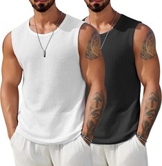 Mens Waffle Knit Tank Tops 2 Pack Breathable Sleeveless Summer Muscle Shirts