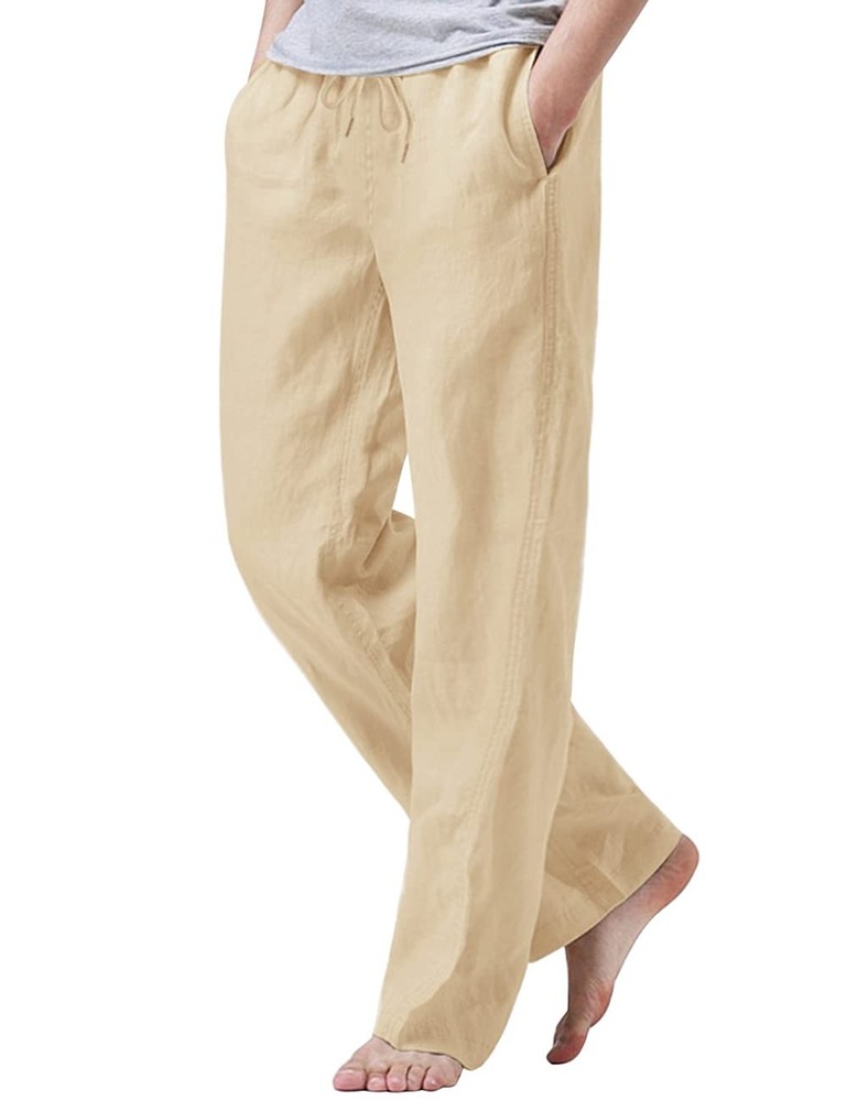 iWoo Mens Pants Linen Pants Men Casual 2025 Summer Beach Elastic Drawstring W…