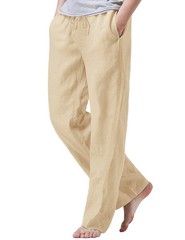 iWoo Mens Pants Linen Pants Men Casual 2025 Summer Beach Elastic Drawstring W…
