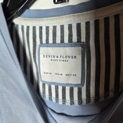 Denim & Flower Mens Blue Striped Short Sleeve Shirt Size Medium Preppy Nautical