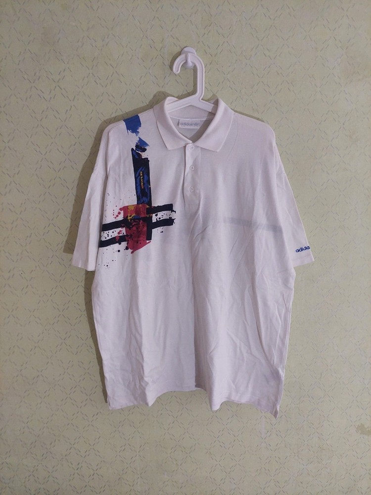 Vintage White Adidas Tennis Polo Tshirt Size L Made In Yugoslavia