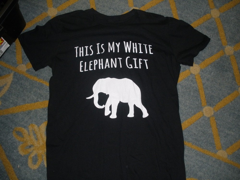 This is my White Elephant Gift black short sleeve t-shirt adult size medium Anvi