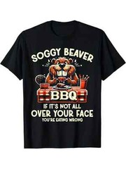 100% Cotton Funny BBQ T-Shirt – Soggy Beaver Humor for Men, Casual Loose Fit