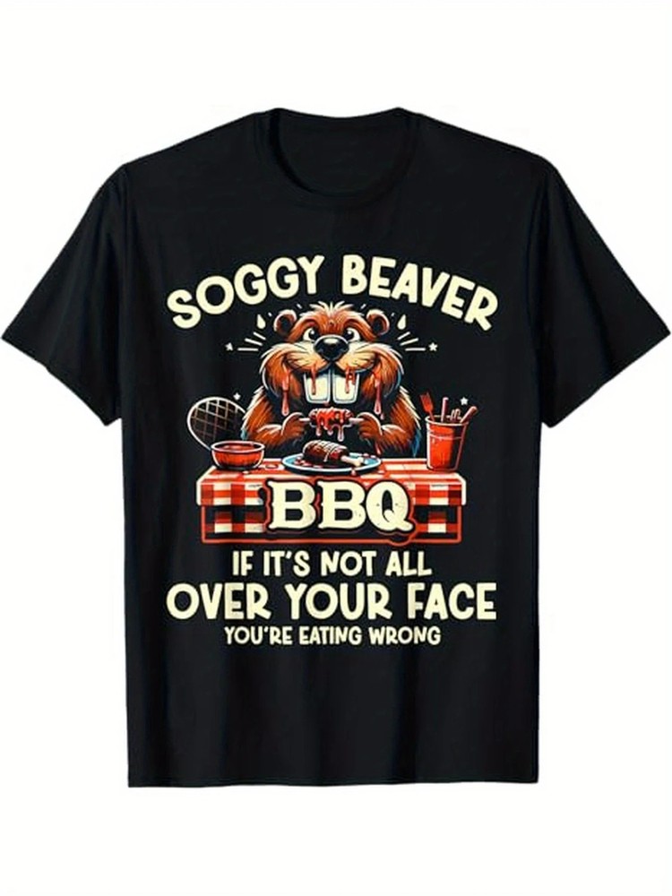 100% Cotton Funny BBQ T-Shirt – Soggy Beaver Humor for Men, Casual Loose Fit